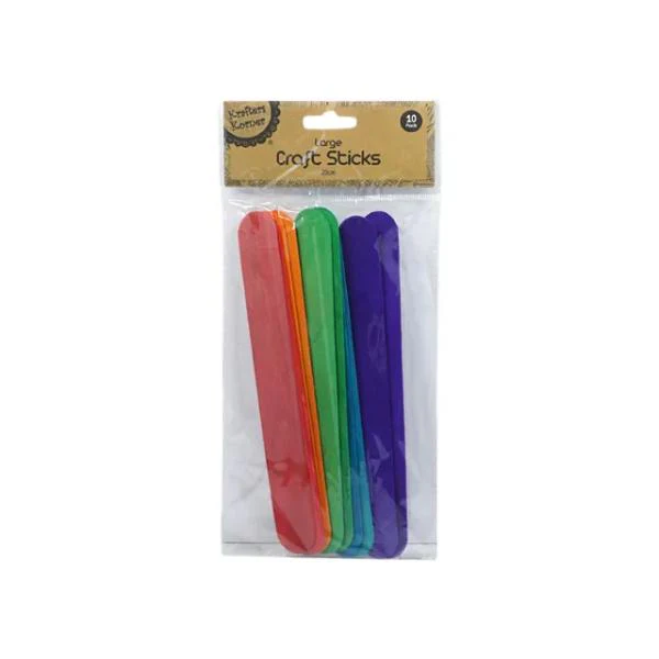 10 Pack Coloured Jumbo Craft Sticks - 20cm