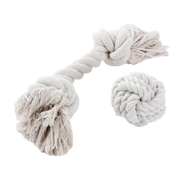 Paws & Claws Eco White Rope Knotted Ball Dog Chew Toy - 7.5cm - Image 3