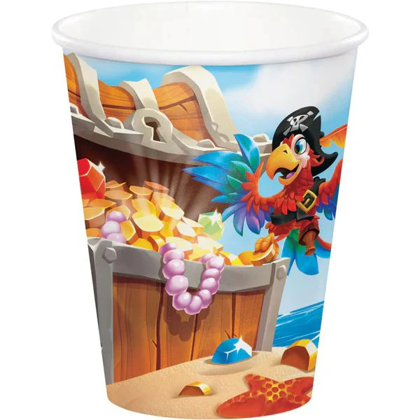 8 Pack Pirate Treasure Paper Cups - 266ml