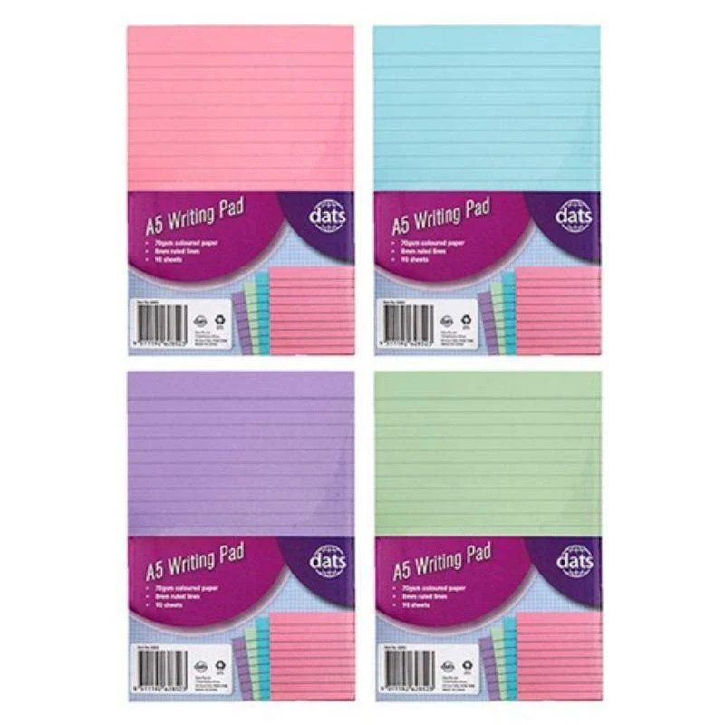 A5 Coloured Writing Pads - 90 Sheets