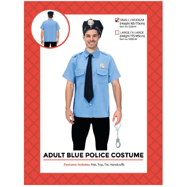 Adult Blue Police Costume - Small - Medium