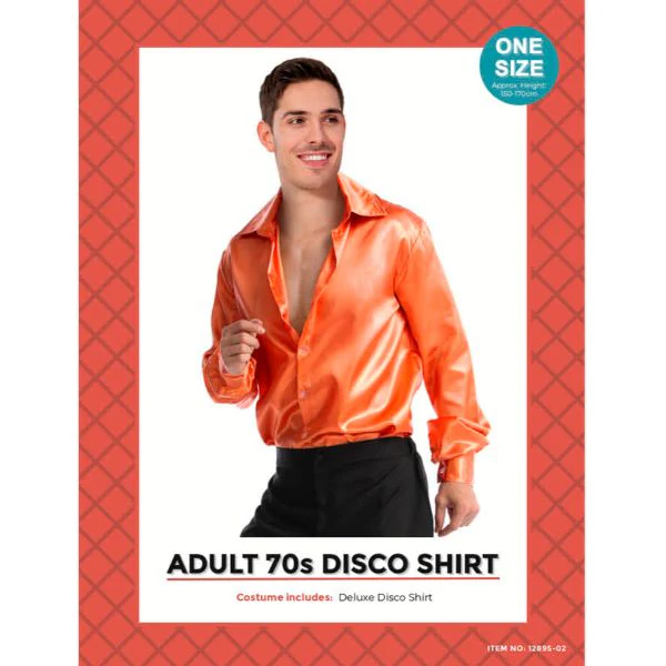Adults 70s Disco Orange Shirt - Image 2