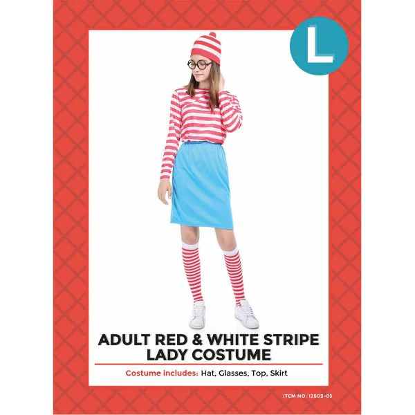 Adult Red & White Stripe Lady Costume Set - L - Image 2