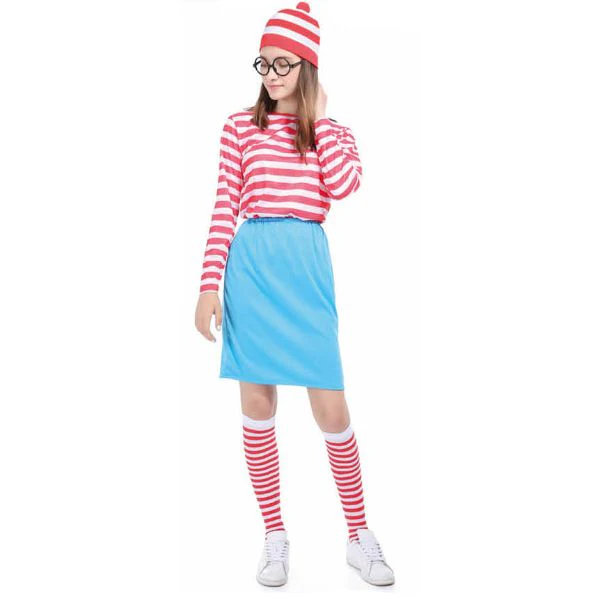 Adult Red & White Stripe Lady Costume Set - M