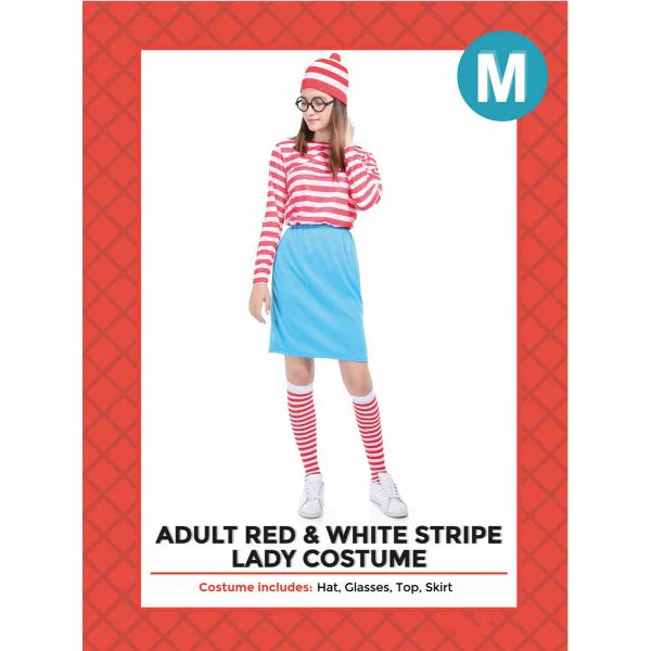 Adult Red & White Stripe Lady Costume Set - M - Image 2