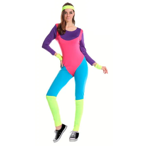 Adults 80s Aerobics Retro Jumpsuit Costume - M/L - Image 2
