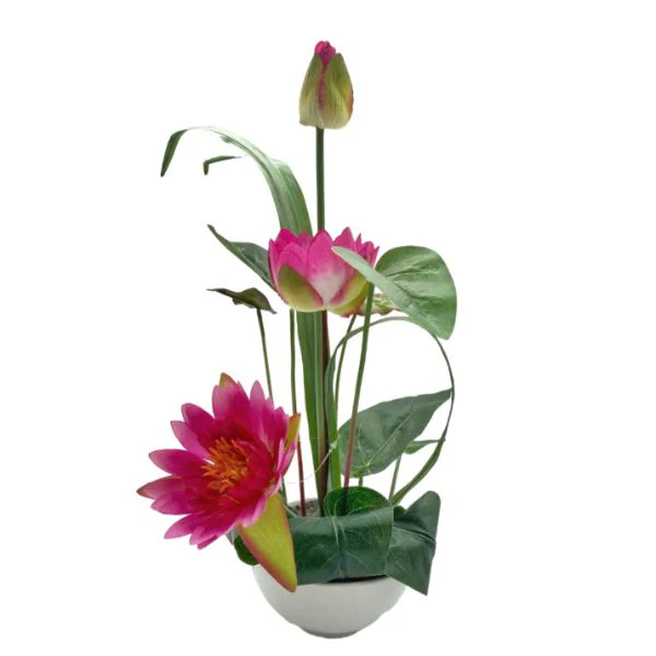 Ceramic Base Artificial Lotus Tabletop Plant - 43cm