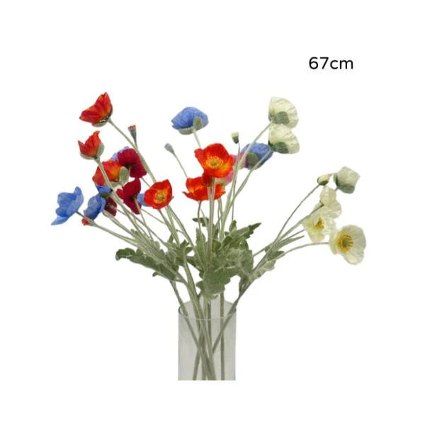 Artificial Poppy Flowers Stem - 67cm