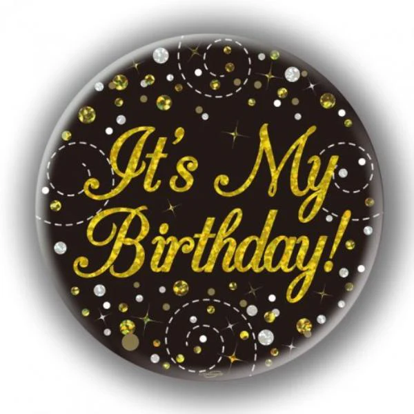 Black & Gold Sparkling Fizz 90 Birthday Badge - 7.5cm