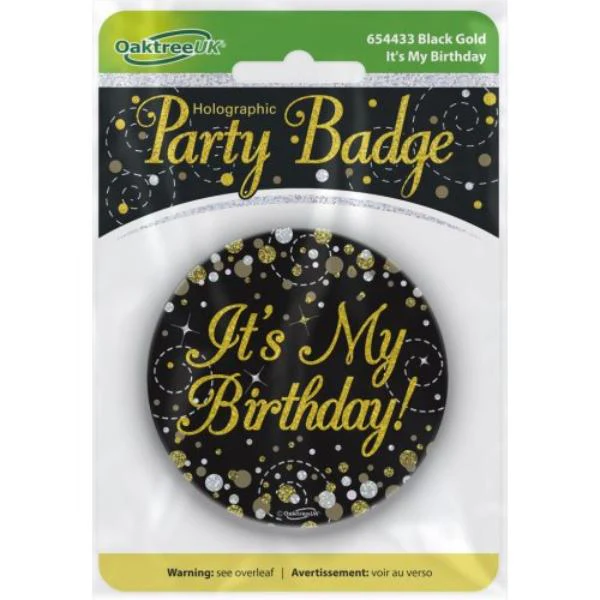 Black & Gold Sparkling Fizz 90 Birthday Badge - 7.5cm - Image 2