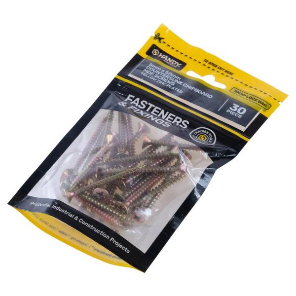 30 Pack Yellow Zinc Plated Countersunk Chipboard MDF Screws - 0.5cm x 5cm - Image 2