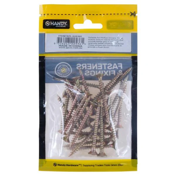30 Pack Yellow Zinc Plated Countersunk Chipboard MDF Screws - 0.5cm x 5cm - Image 3