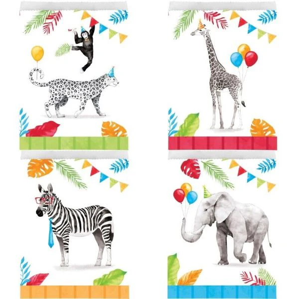 8 Pack Party Animals Assorted Paper Treat Bags