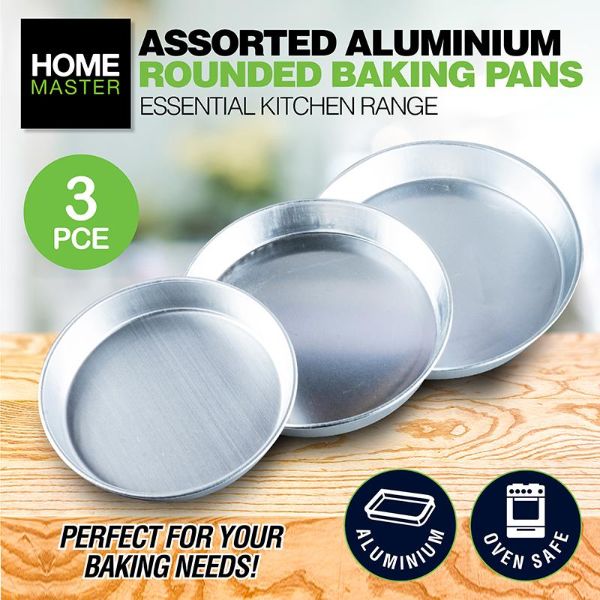 3 Pack Round Aluminium Cake Baking Pan Trays - 24cm x 28cm x 30cm - Image 2
