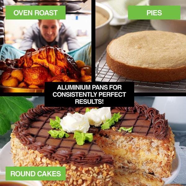 3 Pack Round Aluminium Cake Baking Pan Trays - 24cm x 28cm x 30cm - Image 3