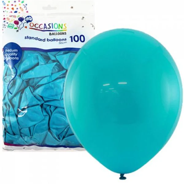 100 Pack Teal Standard Balloons - 30cm