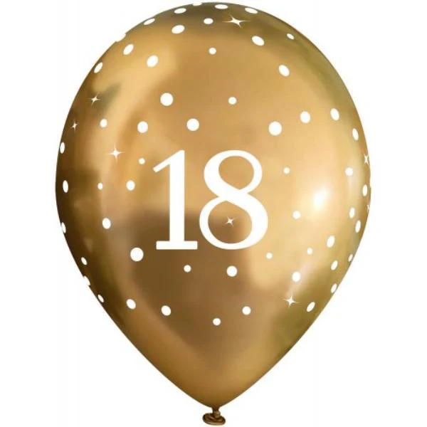 6 Pack Chrome Gold Sparkling Fizz 18 Birthday Balloons - 27cm