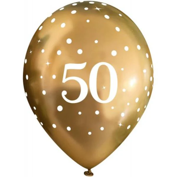 6 Pack Chrome Gold Sparkling Fizz 50 Birthday Balloons - 27cm