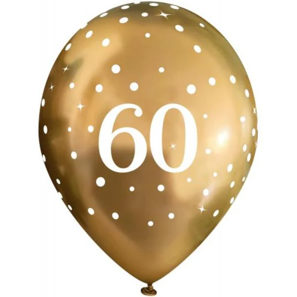 6 Pack Chrome Gold Sparkling Fizz 60 Birthday Balloons - 27cm