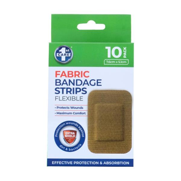 10 Pack Fabric Flexible Bandage Strips - 7.6cm x 5.1cm