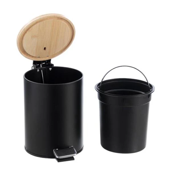 Bano Metal Bamboo Top Pedal Bin - 3L - Image 2