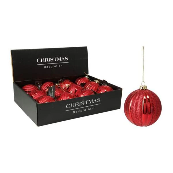 Red With Glitter Inside Bauble - 8cm