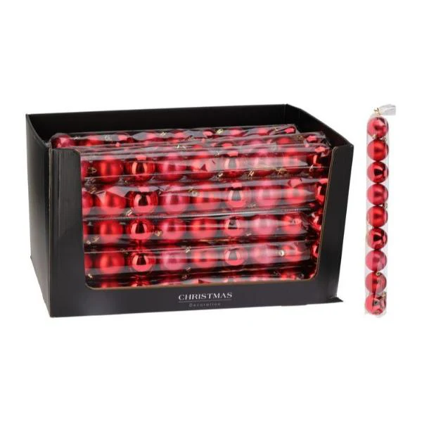 9 Pack Red Bauble Set - 6cm