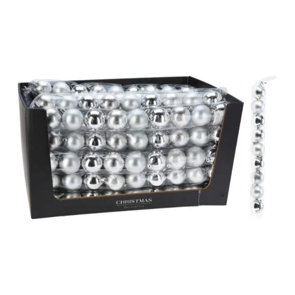 9 Pack Silver Bauble Set - 6cm