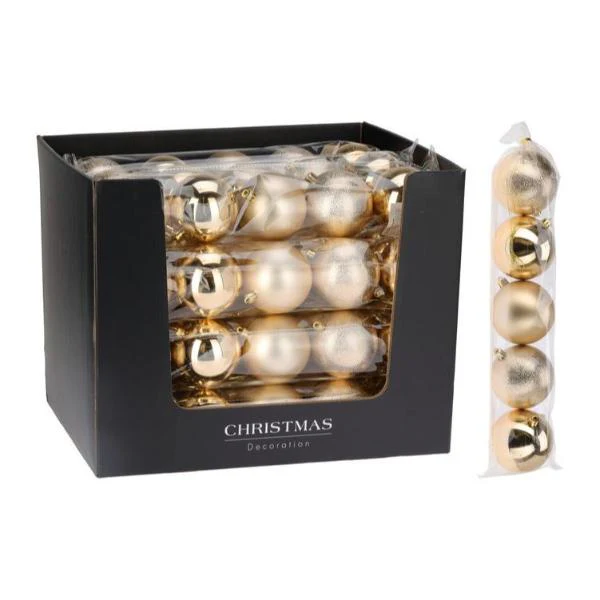 5 Pack Gold Bauble Set - 8cm