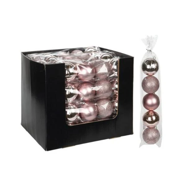 5 Pack Pink Bauble Set - 8cm