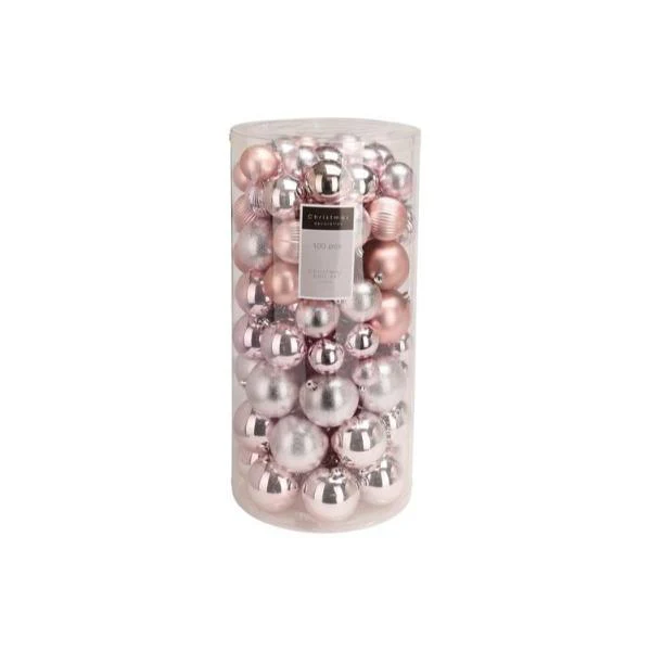 100 Pack Pink Bauble Set