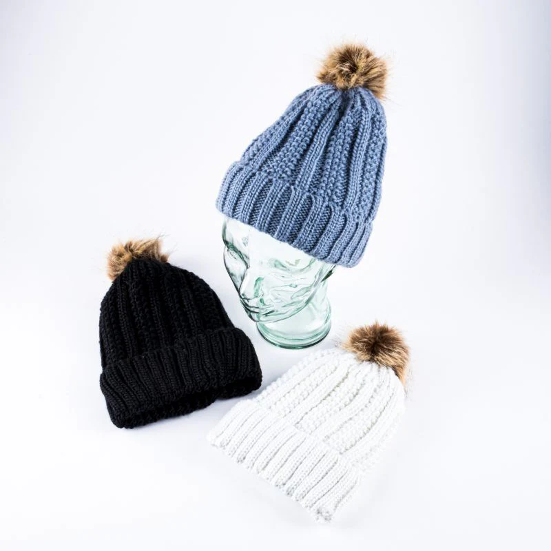 Womens Heat Control Thermal Lined Pom Pom Chunky Ribbed Knit Beanie - Image 7