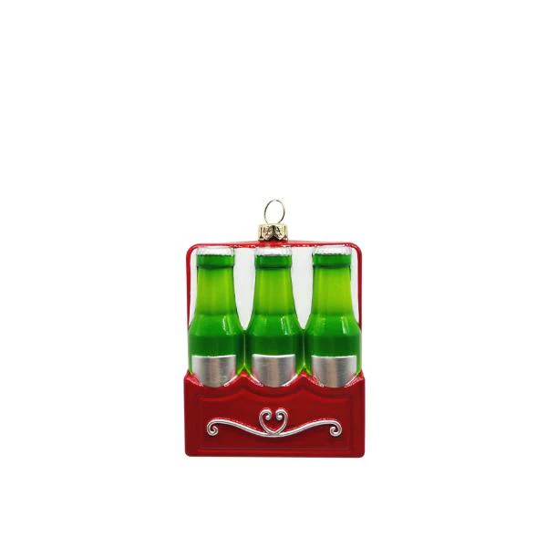 Beer 6-Pack Ornament Plas 7x11cm Red/Grn