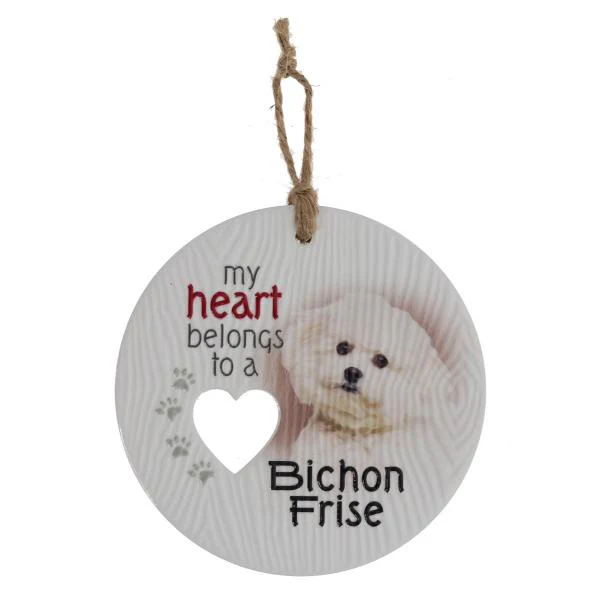 Ceramic Piece Of My Heart Bichon Frise Hanging Plaque