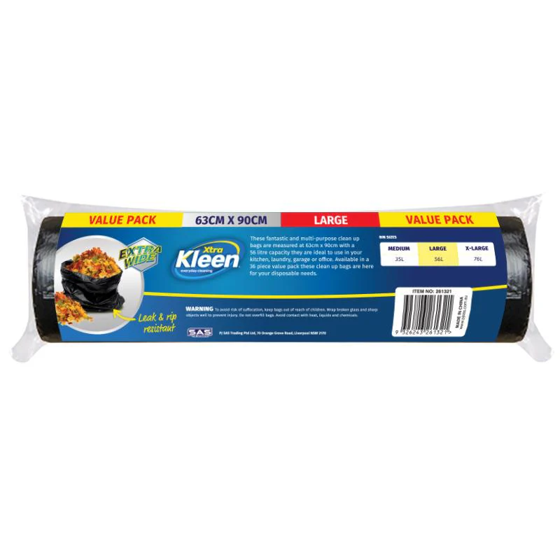 36 Pack Black Large Bin Liner Garbage Bag - 56L - Image 3