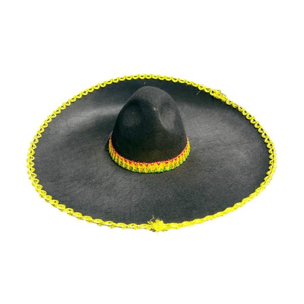 Round Black Mexican Hat With Gold Trim - Image 2