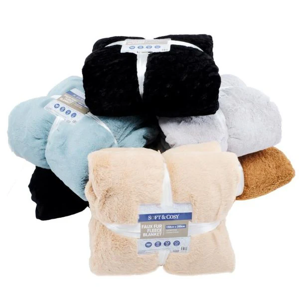 Soft & Cosy Double Layer Faux Rabbit Fleece & Sherpa Plain Colours Single Blanket - 150cm x 200cm - Image 3