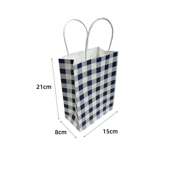 10 Pack Blue Gingham Paper Bag - 15cm x 8cm x 21cm - Image 2