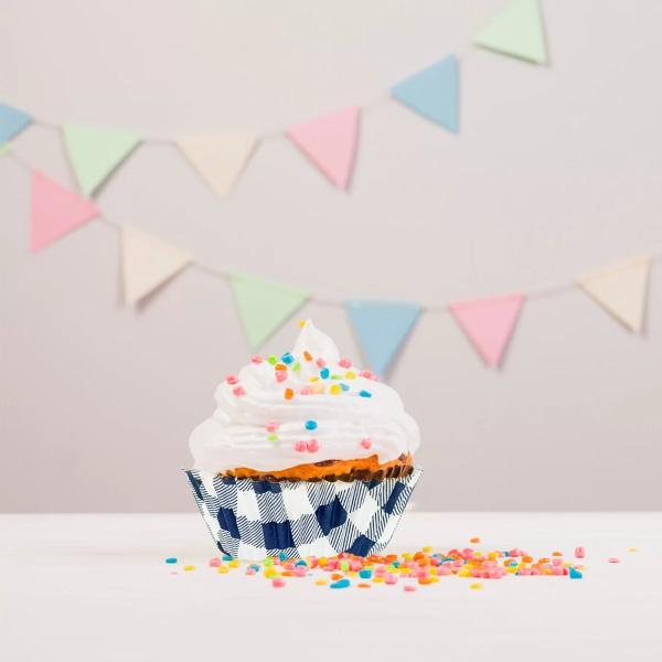 25 Pack Blue Gingham Cupcake Cup - 7cm x 3cm x 5cm - Image 3