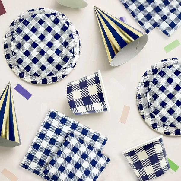 25 Pack Blue Gingham Cocktail Napkin - 33cm x 33cm - Image 2
