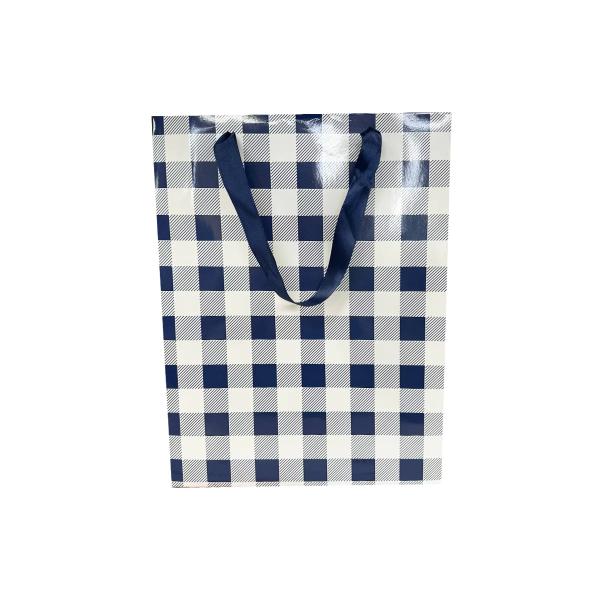 Blue Gingham Paper Bag - 25cm x 10cm x 33cm