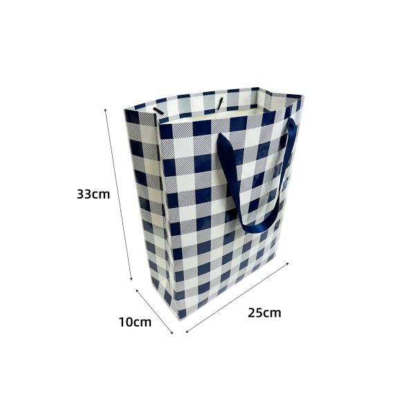 Blue Gingham Paper Bag - 25cm x 10cm x 33cm - Image 3