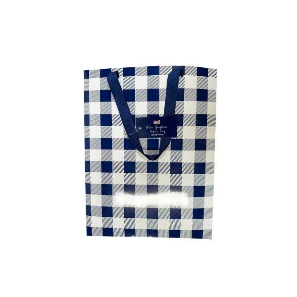 Blue Gingham Paper Bag - 25cm x 10cm x 33cm - Image 4
