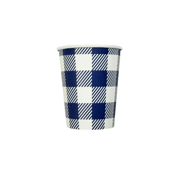 20 Pack Blue Gingham Paper Cup - 266ml