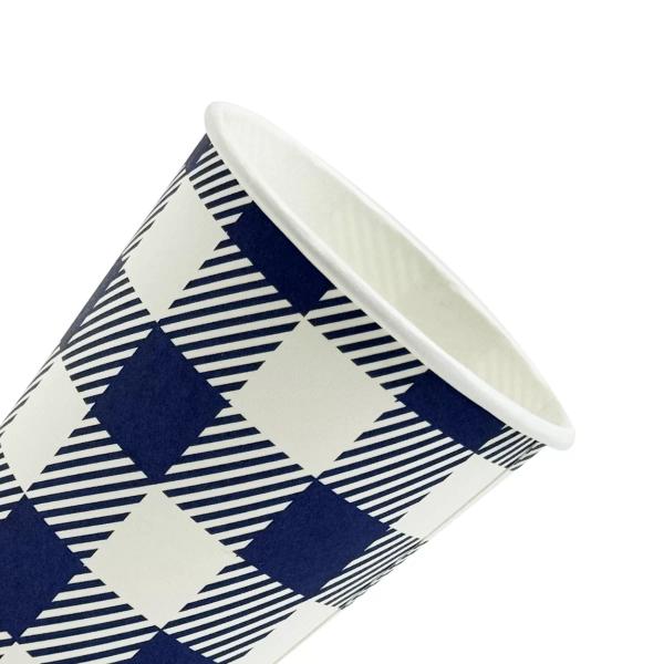 20 Pack Blue Gingham Paper Cup - 266ml - Image 4