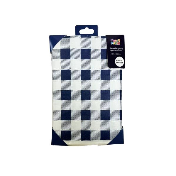 Blue Gingham Paper Table Cover - 180cm x 120cm - Image 5