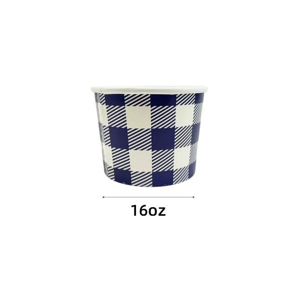 10 Pack Blue Gingham Paper Tub - 473ml - Image 3