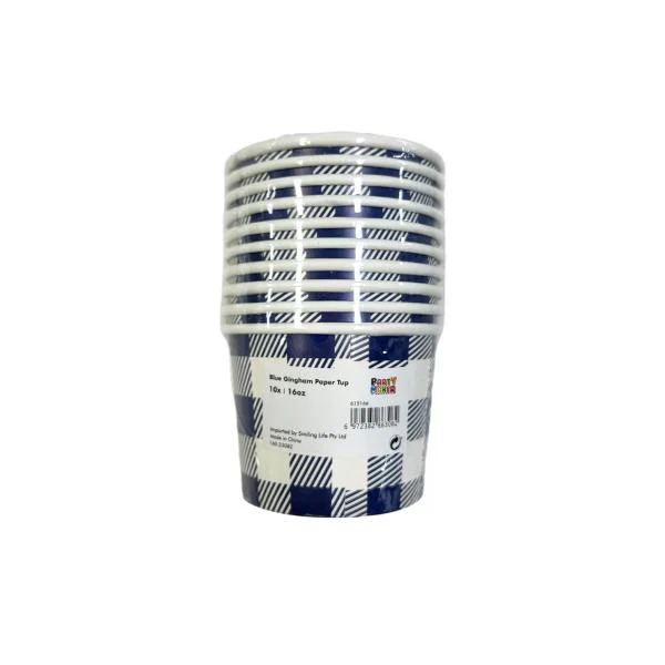 10 Pack Blue Gingham Paper Tub - 473ml - Image 5