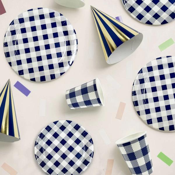 20 Pack Blue Gingham Paper Plate - 17cm - Image 2
