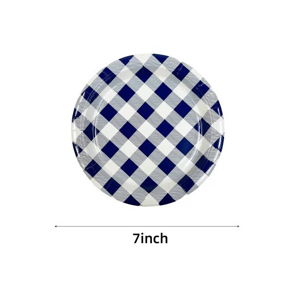 20 Pack Blue Gingham Paper Plate - 17cm - Image 3